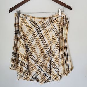 Altar'd State Mustard + Navy Plaid Wrap skirt size M